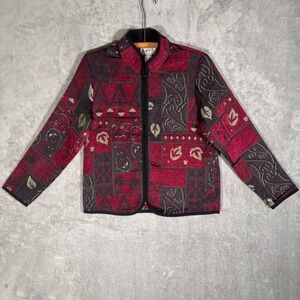 Mary McFadden Collection‎ Tapestry Patchwork Jacket Womens Size S Burgundy Boho